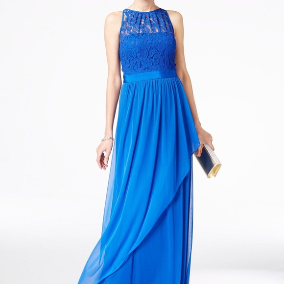adrianna papell lace illusion halter gown